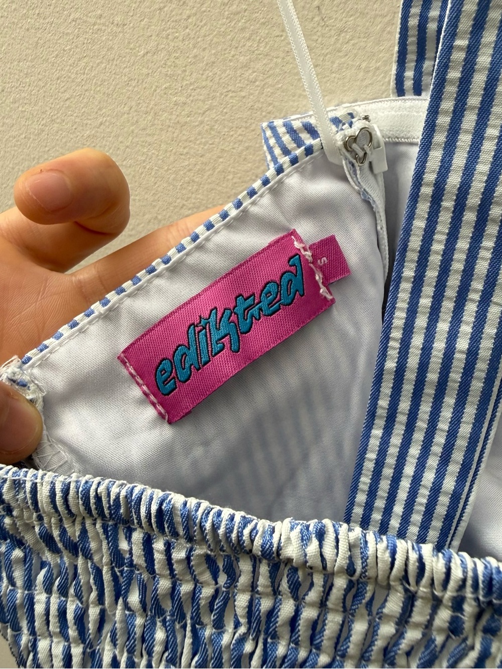 Edikted Pinstripe Bubble Skirt Halter Mini Dress - Picture 9 of 10